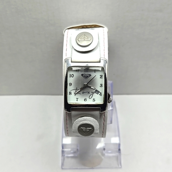 Womens Roxy Date Watch Square Dial White Leather Band T403177P New Battery - Picture 1 of 11